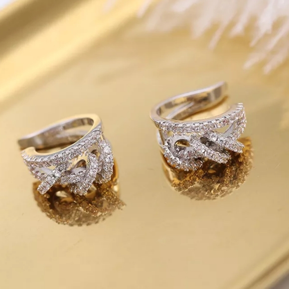 Set White Rhodium micro pave cuff earrings - Picture 2 of 4